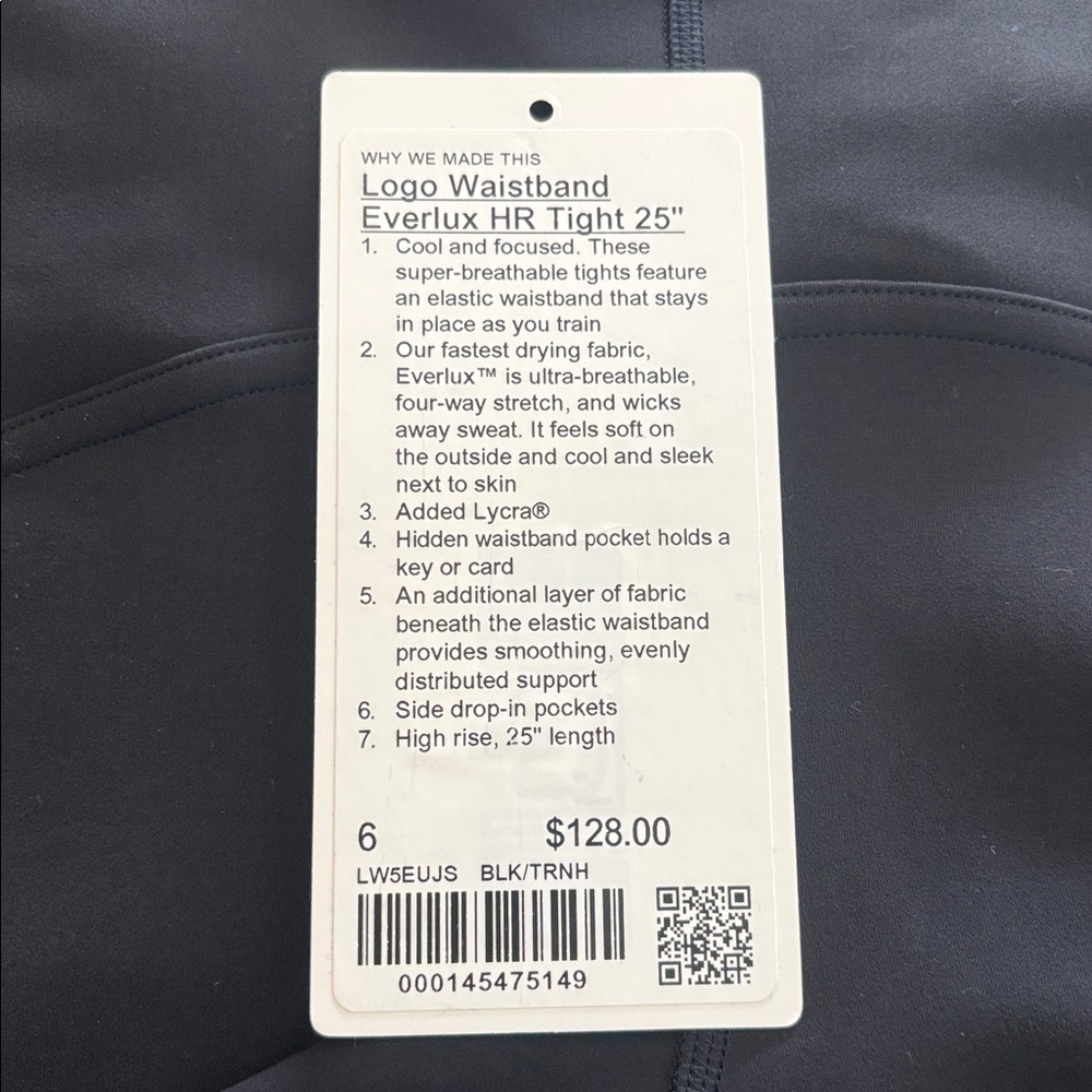 Lululemon Logo Waistband Everlux High-Rise Tight 25" Sz 6 black leggings - Picture 7 of 11